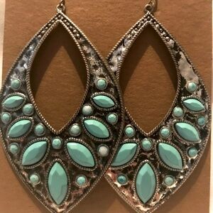 Distressed Metal Earrings with Turquoise stones